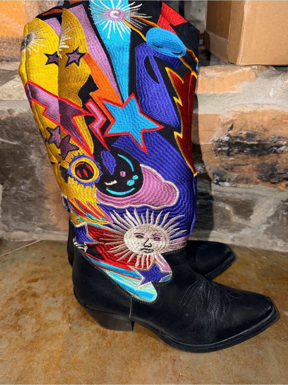 NASTY GAL Embroidered Multicolor Cosmic Tall Women's Boots - Picture 2 of 2